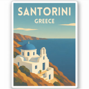 Sticker Voyage Rétro Vintage Santorin Grèce Bord de Mer