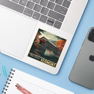 Sticker Voyage sur le pont couvert vintage du Vermont