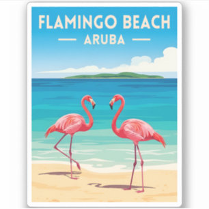 Sticker Voyage Vintage Aruba Plage aux Flamants Scène Rétr