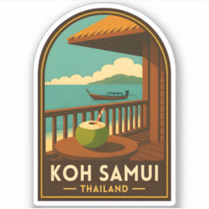 Sticker Voyage Vintage Koh Samui Île Thaïlande Rétro