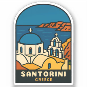 Sticker Voyage Vintage Santorin Grèce Bord de Mer Rétro