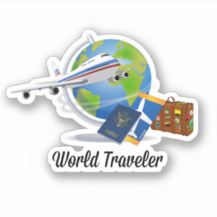 Sticker Voyageur du monde, avion, valise, passeport...