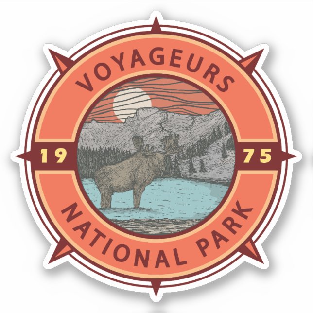 Sticker Voyageurs Parc national Moose Retro Compass Emblem (Devant)