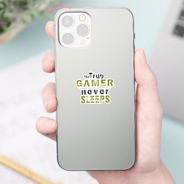 Sticker Vrai Gamer ne dort jamais Typographie Gamer (Téléphone)
