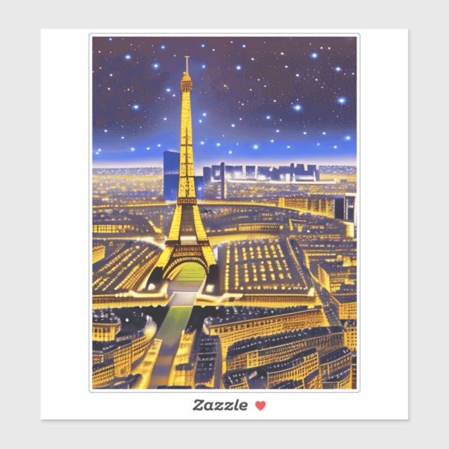 Sticker Vue aérienne d'Imaginaire de Paris sous les étoile (Feuille)