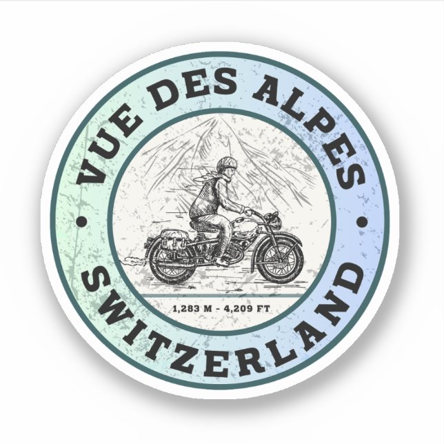 Sticker Vue des Alpes tour en moto suisse-alpes (Devant)