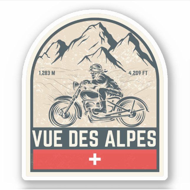 Sticker Vue des Alpes tour en moto suisse-alpes (Devant)