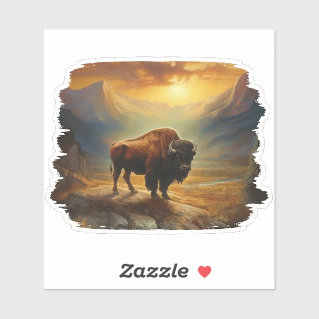 Sticker Vue du coucher de soleil de Bison Buffalo (Feuille)