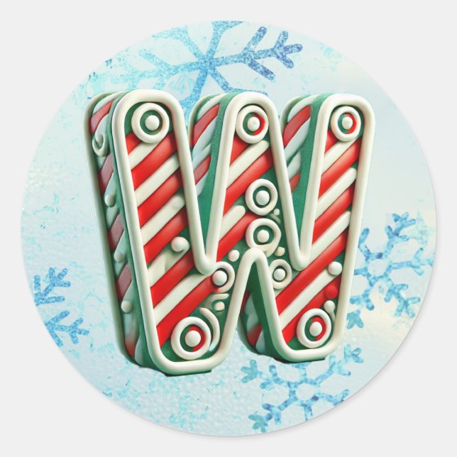 Sticker "W" de Noël sucre de canne, Stripes festiv (Devant)