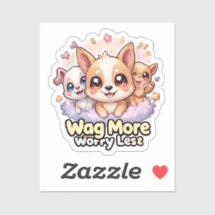 Sticker Wag Plus Inquiète Moins Vinyl Cute Kawaii Chien Ch
