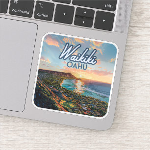 Sticker Waikiki Beach Honolulu Oahu Hawaii Retro