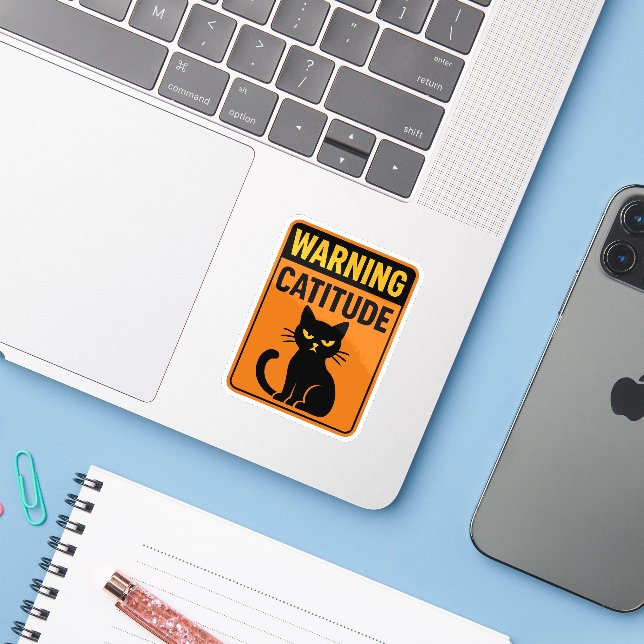 Sticker Warning Catitude (Ordinateur portable avec iPhone)