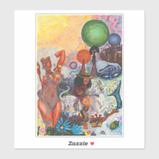 Sticker Watercolor Fantasy Eros rides white Lioness Woman