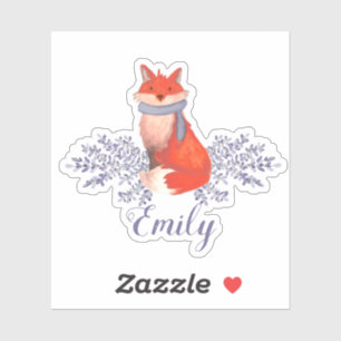 Sticker Watercolor Fox Girls Name