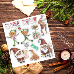 Sticker Watercolor Santa  Elves Christmas Custom Cut