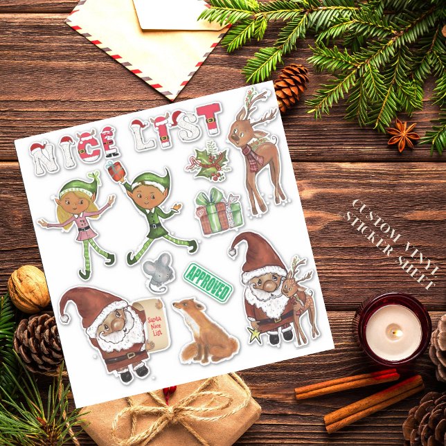 Sticker Watercolor Santa  Elves Christmas Custom Cut (Watercolor Santa Elves Christmas Custom Cut Sticker)
