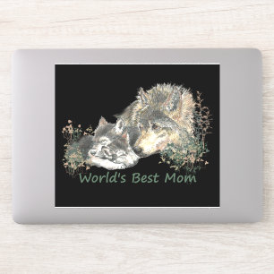 Sticker Watercolor Wolf World's Best Mom & Cubs