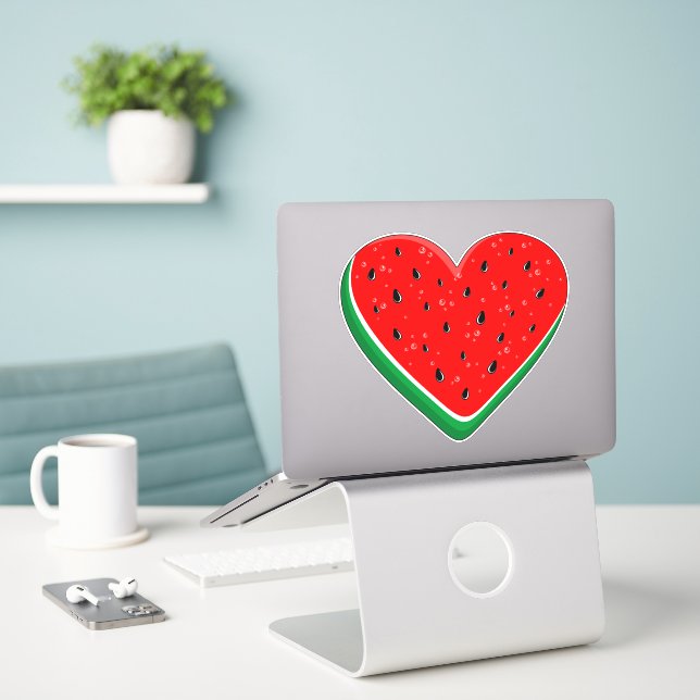 Sticker Watermelon Heart Valentine's Day Free Palestine (Ordinateur portable sur le bureau)