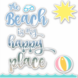 Sticker Waves, Sun, avec The Beach est mon Happy Place Cit