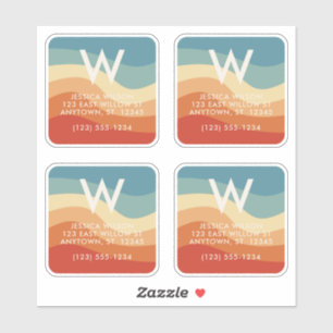 Sticker Wavy Retro Striped Monogram Contact personnel