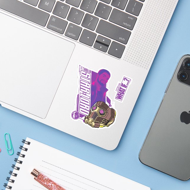 Sticker What If…? | T'Challa Star-Lord Character Graphic (Ordinateur portable avec iPhone)