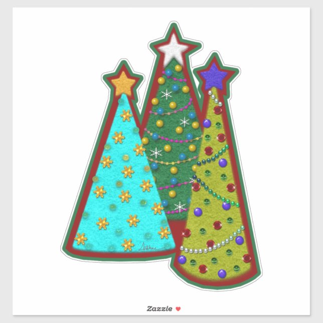Sticker Whimsical Christmas Trees Faux Felt Style (Feuille)