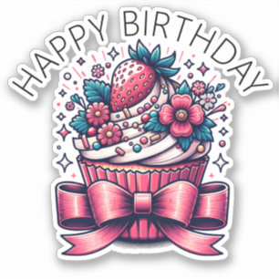 Sticker Whimsical Cupcake aux fraises