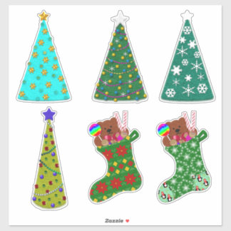Sticker Whimsical Felt Look Christmas Trees & Stockings