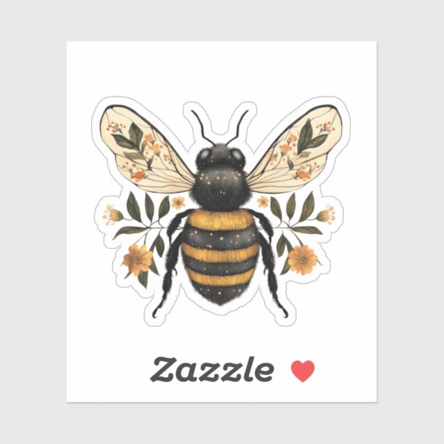 Sticker Whimsical Floral Bee (Feuille)