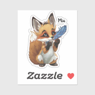 Sticker Whimsical Fox with a Feather
