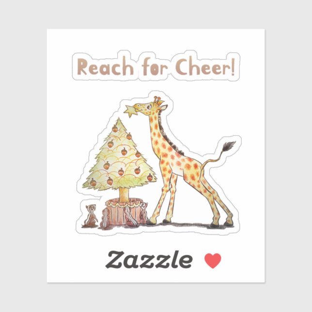 Sticker Whimsical Giraffe Holiday Tree Drawing (Feuille)