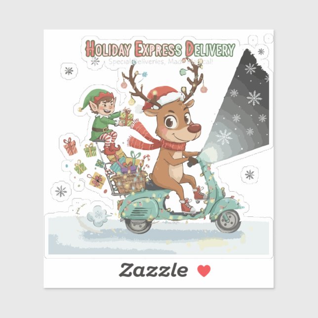 Sticker Whimsical Holiday Express Delivery | Cute Reindeer (Feuille)