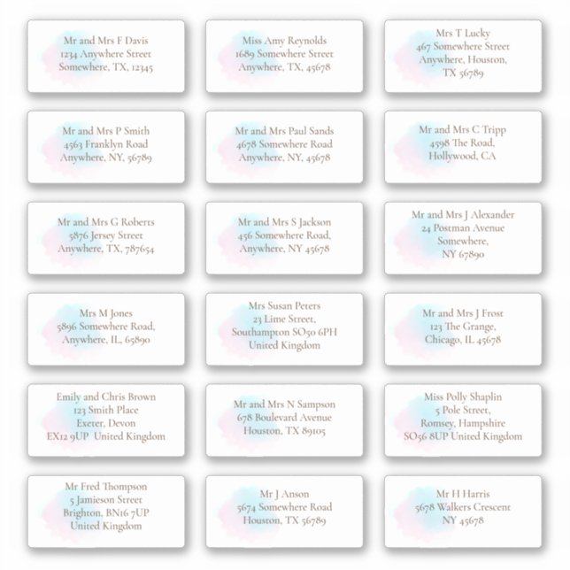 Sticker Whimsical Pastel Invités Nom individuel Adresses (Devant)