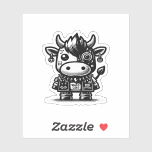 Sticker Whimsigoth Cyborg Cow Art Vintage Design Classique