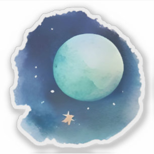 Sticker Whispers lunaires : Paysage nocturne aquarelle