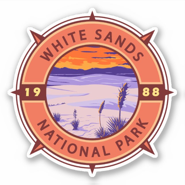 Sticker White Sands National Park Retro Compass Emblem (Devant)