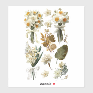 Sticker White Yellow Daffodils Spring Easter Wedding 