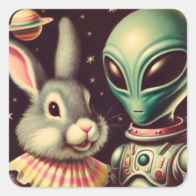 Sticker Wi-Fi Bunny et Space Alien Retro Kitschy S (Devant)