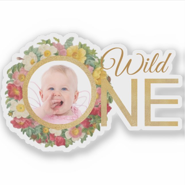 Sticker Wild One Girl Photo Rose Wreath Premier anniversai (Devant)