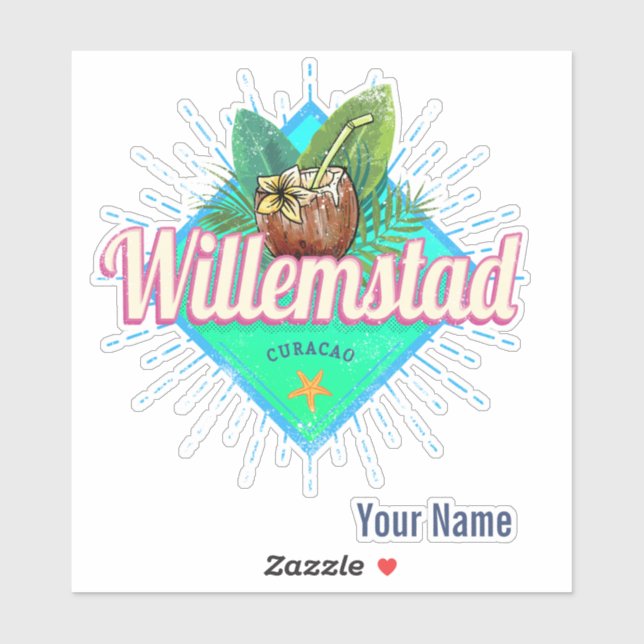 Sticker Willemstad Curacao Vacances Caraïbes Vintages (Feuille)