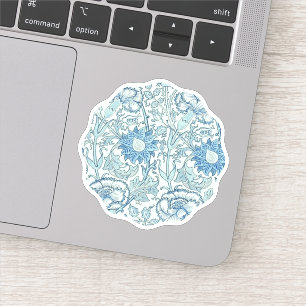 Sticker William Morris Beau motif floral, bleu, rose