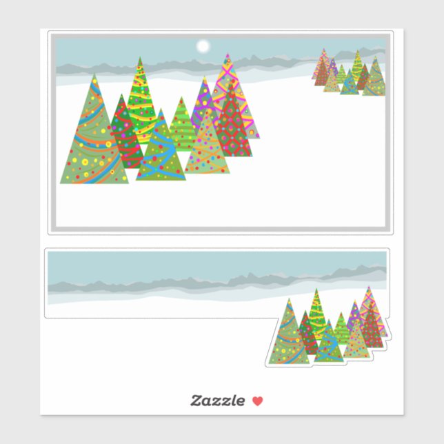 Sticker Winter scene with xmas trees (Feuille)