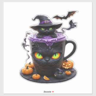 Sticker Witch Cat Halloween Latte  Creepy Cute Coffee with