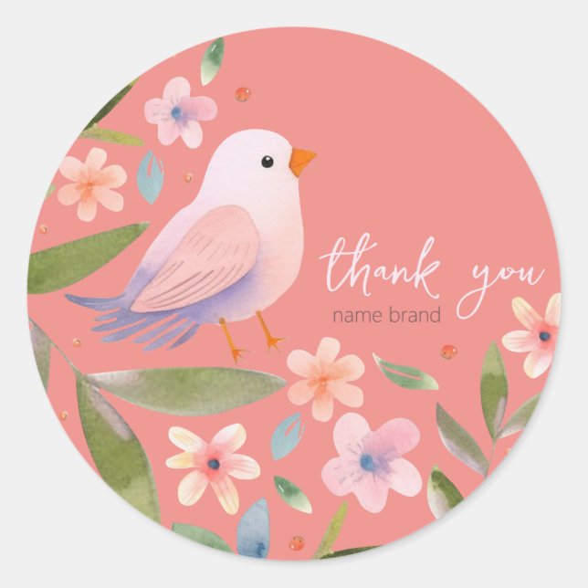 Sticker with bird and flowers on pink background (Front)