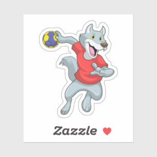 Sticker Wolf comme joueur de handball avec Handball