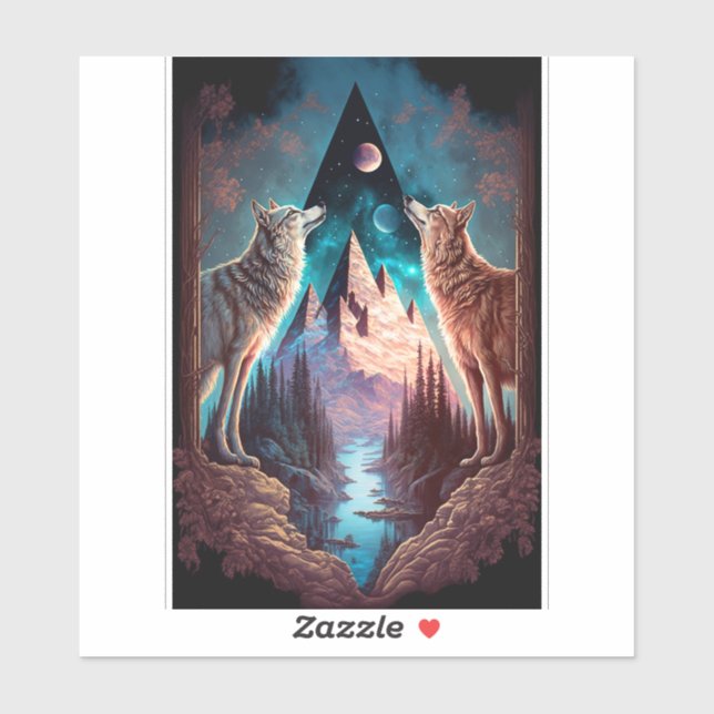 Sticker Wolves Mountain Visionary Imaginaire Art (Feuille)