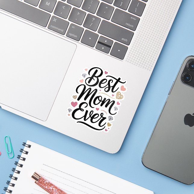 Sticker World's Best Mom Diamonds (Ordinateur portable avec iPhone)