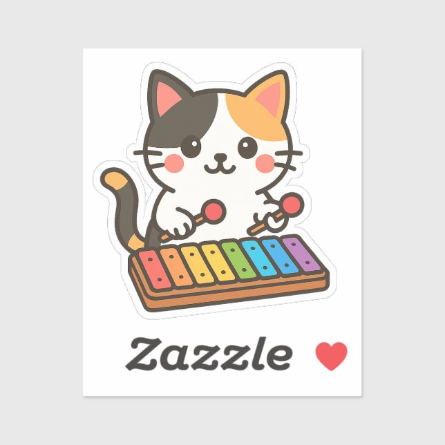 Sticker Xylophone Calico Cat Rainbow Notes (Feuille)