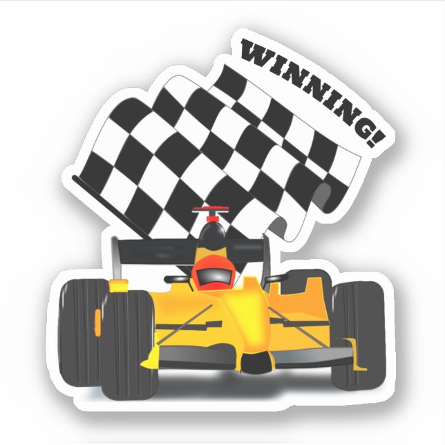 Sticker Yellow Race Car - Checkered Flag Sports (Devant)