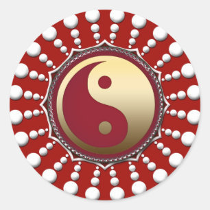 Sticker Yin Yang en or rouge&blanc